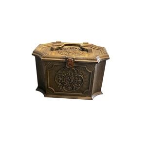 Vintage 1970s Max Klein Sewing Box Avocado Green Faux Wood Plastic